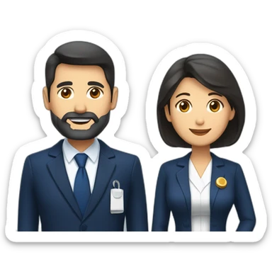 husband middle aged executive classic dark hair thin beard wearing dark blue business suit and bible, with wife filipina nurse age 55 dark hair sticker