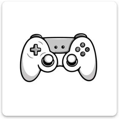 A modern gamepad controller with dual analog sticks and multiple buttons in pastel colors (dd9fb0, ffc6d3, a3bfc9, c4bee2, f1b091), hand-drawn doodle style sticker