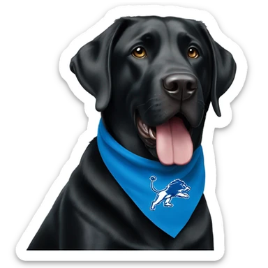 Large Black Lab dog in a Detroit Lions bandana  sticker