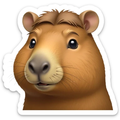cinematic-noble-capybara-portrait-emoji,-poised-and-serene,-with-a-robust,-rounded-build-covered-in-soft,-earthy-fur-and-gentle,-wise-eyes,-simplified-yet-sharp-and-sophisticated-features,-highly-detailed,-glowing-with-a-warm,-natural-glow -simplified-yet-realistic head tilted confidently staring at the camera in a comical way sticker