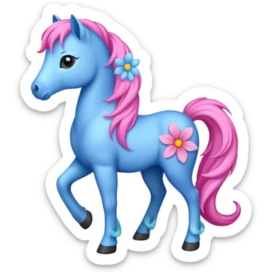 Blue pink pony with flowers standing  sticker