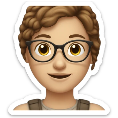 white girl brown hair wearing rounded glasses and saying ok with hand sticker