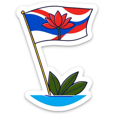 Flag of Friesland with blue and white diagonal stripes and red water lily leaves sticker