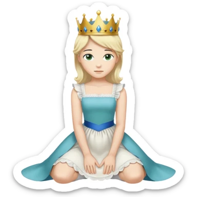 Prince with crown, standing, black hair, blue eyes, and maid, blonde Hair, green eyes, white short sleveless dress, kneeling  sticker