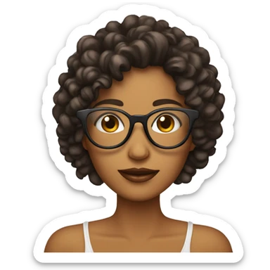 Mujer con pelo rizado café con lentes negros piel clara  sticker