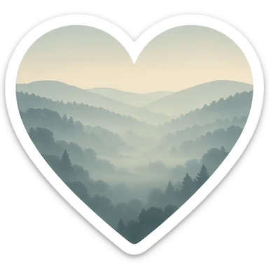 heart with a misty morning valley, clean digital illustration sticker