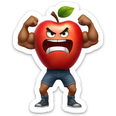 Angry Red apple flexing muscular arms sticker