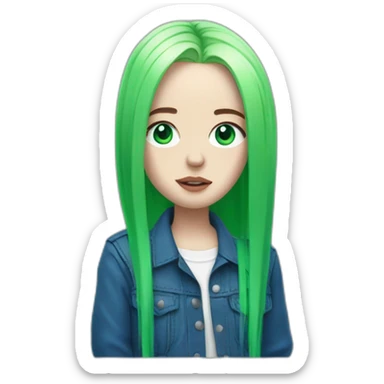 Billie eilish with green hairs and blue eyes sticker
