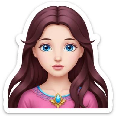 Spring pink goddess long brunette hair blue eyes sticker