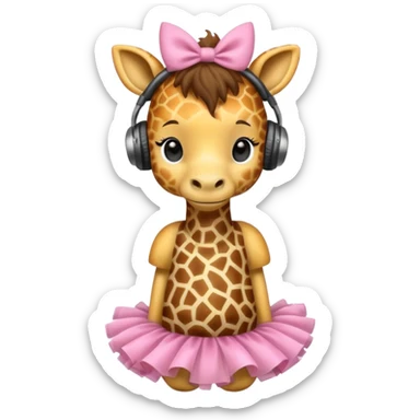 A giraffe with a tutu on and white fluffy headphones sticker