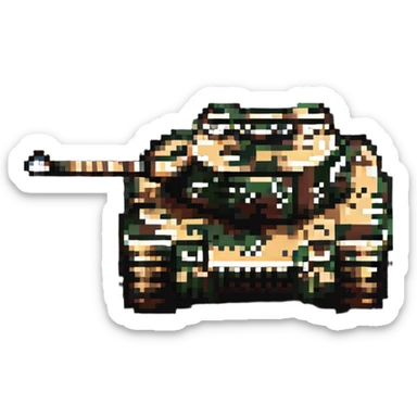 Tiger tank with camouflage pattern, pixel art style sticker