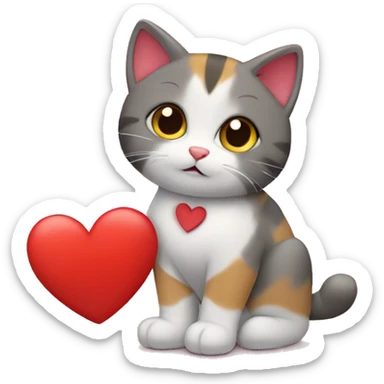 gatito tricolor tierno con corazones sticker