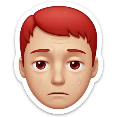 Man with a reddened, sad face, a tear flowing from his eye down his cheek sticker