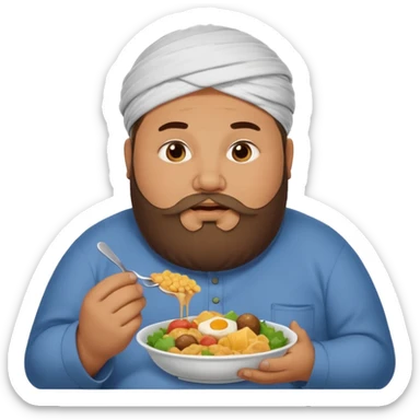 fat muslim man eating food sticker