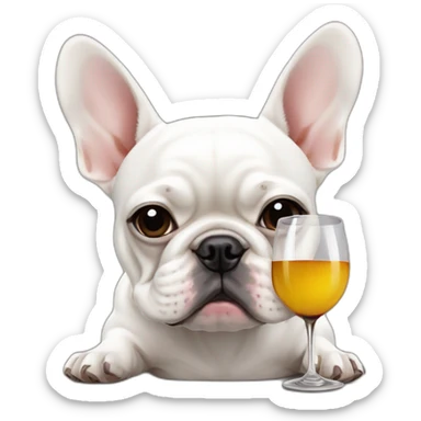 depressed-white FRENCH BULLDOG drinking-wine sticker