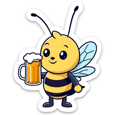 A drunk bee holding a glass of beer sticker