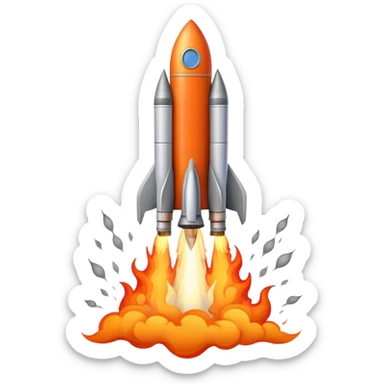 A rocket launching into space with flames and smoke coming out of the bottom sticker