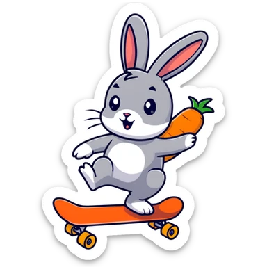 Funny rabbit riding a skateboard with carrot in hand sticker