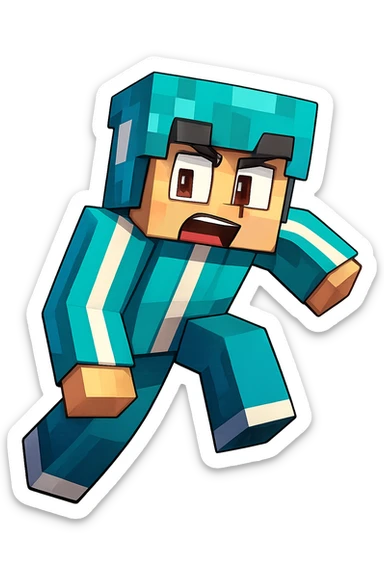Extract and isolate the character in the blue outfit from the image, preserving the original Minecraft pixelated style and colors, with a transparent background. sticker