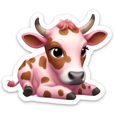Pink baby cow with brown spots laying down sticker