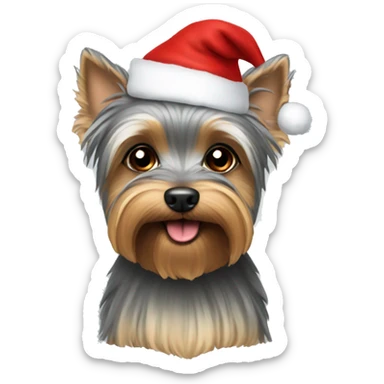 Grey yorkie dog wearing Santa hat sticker