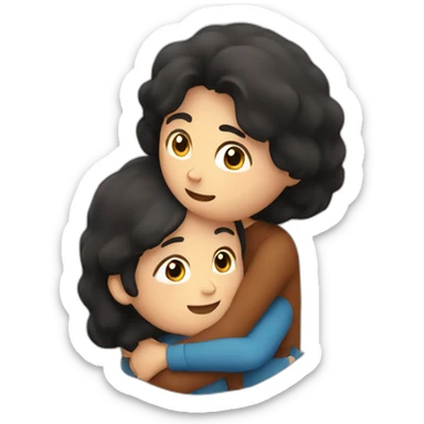 man with black hair and woman with brown hair doing a hug sticker