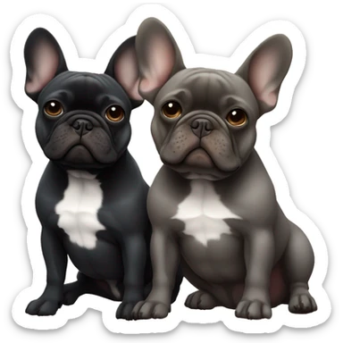 Dark grey french bulldog sits next to a dark brown French bulldog, best friends sticker