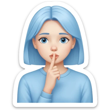 girl wearing pastel blue clothes with finger on lips making a quiet shh gesture sticker