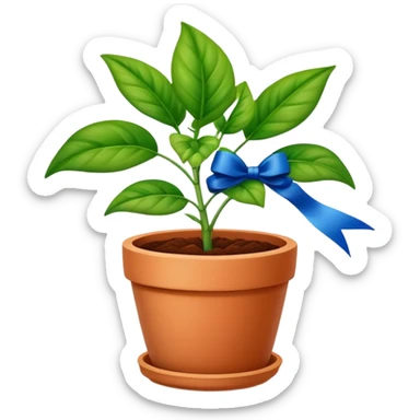 Award-winning plant with blue ribbon in a garden pot sticker