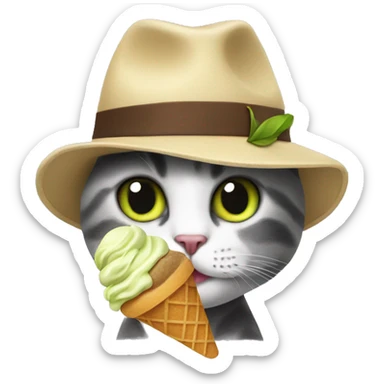 cat eating pistachio ice cream while wearing a fedora sticker