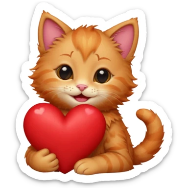 The ginger kitten is hugging a heart, very happy and smiling. sticker