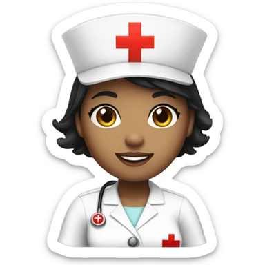 pixie cut black straight hair female nurse  hat with red cross sign in the middle wearing dress
pale skin color sticker