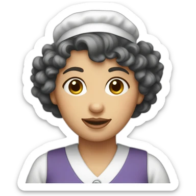 curly headed dark haired lunch lady sticker