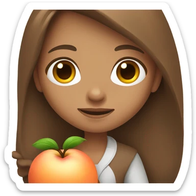 Pretty girl with long brown hair holding a peach  sticker