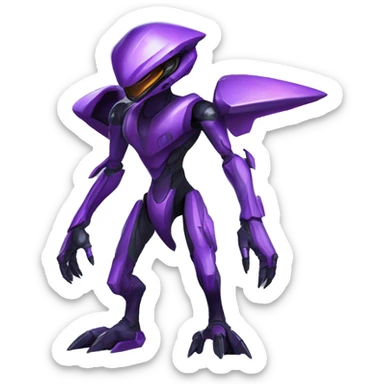 a black-purple Genesect-Raptor-Fakémon—hybrid with a futuristic visor-helmet full body sticker