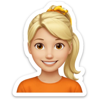blond woman with ponytail and orange blouse sticker