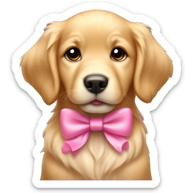 puppy golden retriever with pink bow  sticker