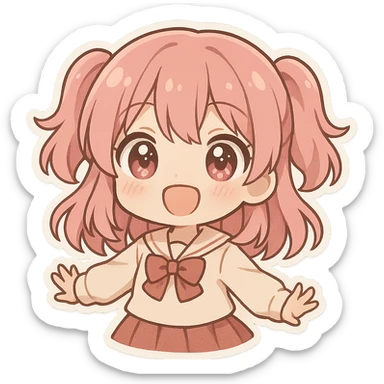chibi anime girl with pink hair and big sparkling eyes, cheerful expression sticker