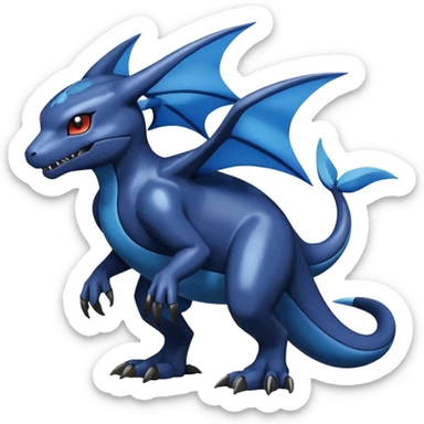 Dusky Glossy Oil-Sheen Blackened Blue Pokémon-Fakémon-Digimon-Creature, (full body) sticker