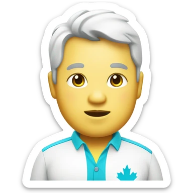 A yellow Fat Guy with white skin and a cyan maple leaf on his white shirt sticker