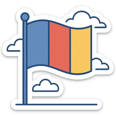 flag with three vertical bands: blue, red, and yellow, flat style, no text sticker