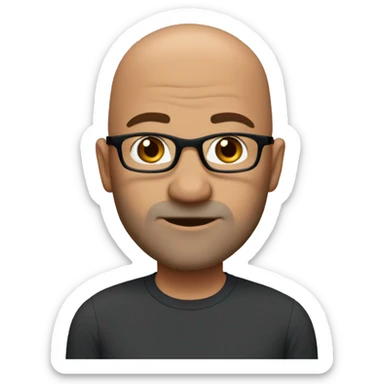 45 year old bald guy, blue eyes, black-framed eyeglasses, auburn whiskers sticker