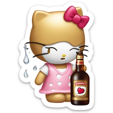 Hello kitty crying tears holding Hennessy bottle😭  sticker