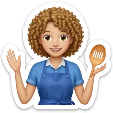 person with curly hair in blue apron sticker