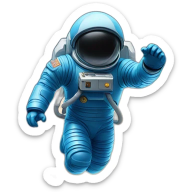 blue spaceman in a blue suit flying straight up into space sticker