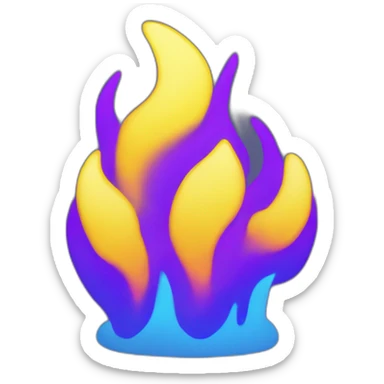 Generate an Fire icon using neon shades of blue, yellow and purple. it should be simple and minimalistic enough to remove the background sticker