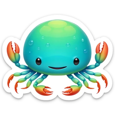 Neon glowing Cyan-lime-gradients jelly-prawn-crab-squid lamp satellite squishy squishmallow pillow with antennas and legs sticker