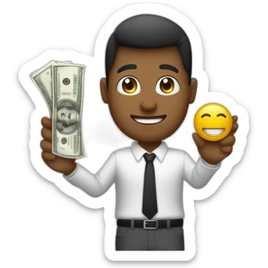 haz a un joven sostenido en una mano dinero y en la otra linkedin  sticker