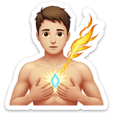 transition from a man with a spiritual pain on his chest growing up to a man with a soul glowing on his body representing his healed version karmically and using that energy to heal others sticker