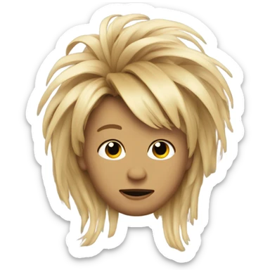 Rooster face wearing a wig of long blonde human hair sticker